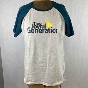 The Joyful Generation Raglan Tshirt XL Short Sleeve Oatmeal Turquoise Blue